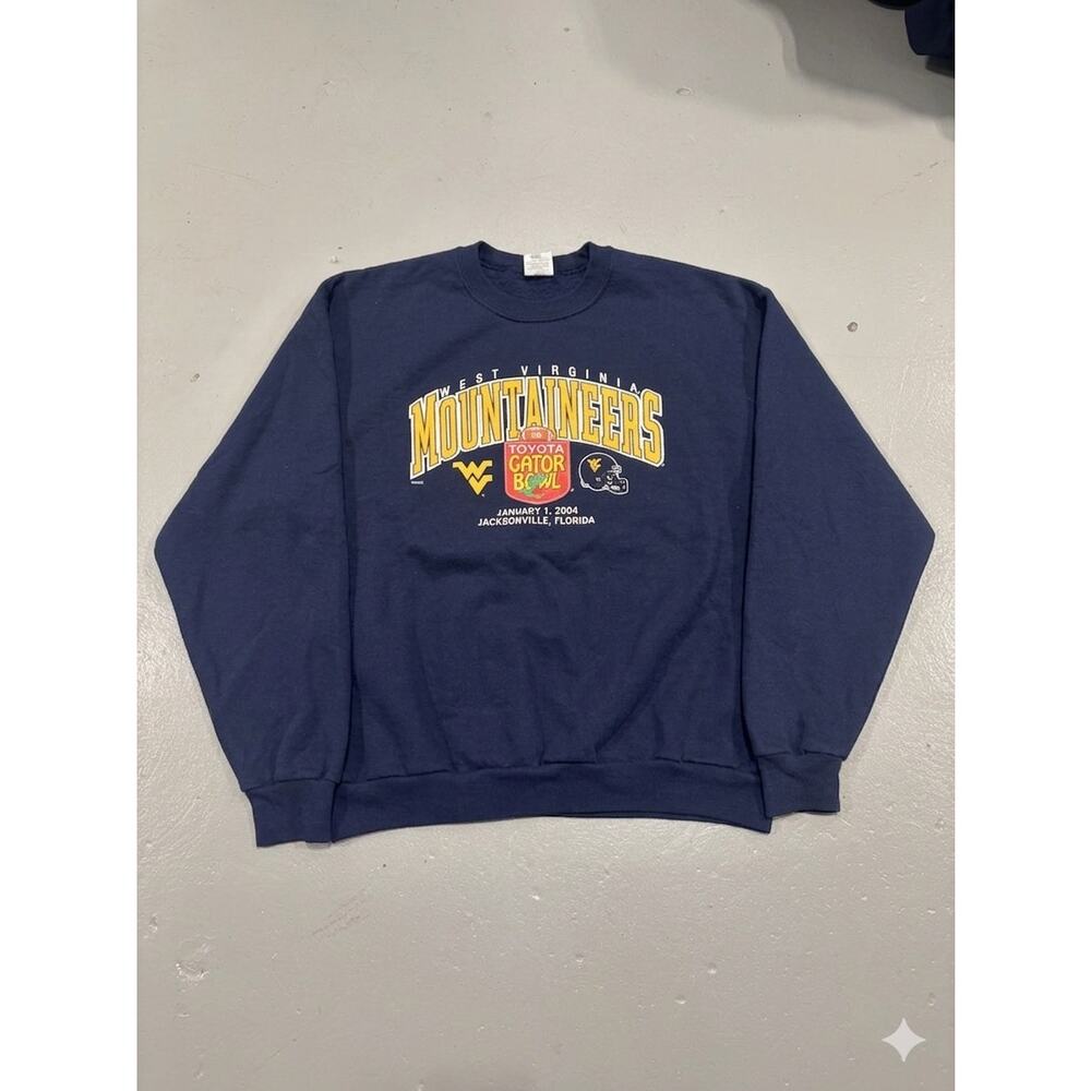 VTG 2004 West Virginia Mountaineers Gator Bowl Crewneck Sweatshirt Large WVU Y2K